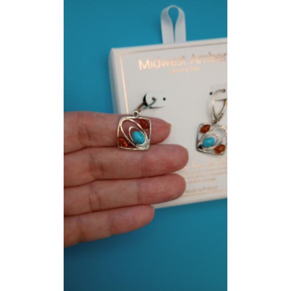 Midwest Amber Sterling Silver From Baltic Sea Earrings - Picture 3 of 6